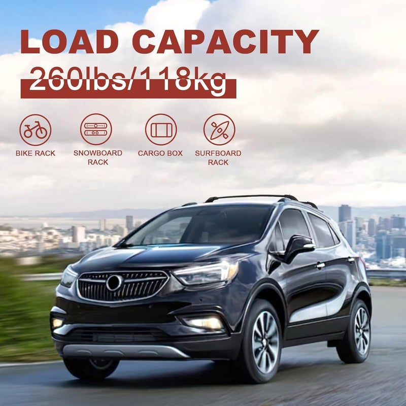 KINGGERI 260lbs Roof Rack Cross Bars Compatible with Buick Enclave 2018-2025 (with Flush Side Rails), Heavy Duty Aluminum Roof Rails Crossbars Luggage Cargo Carrier Rooftop Car SUV Black Accessories - Image 5